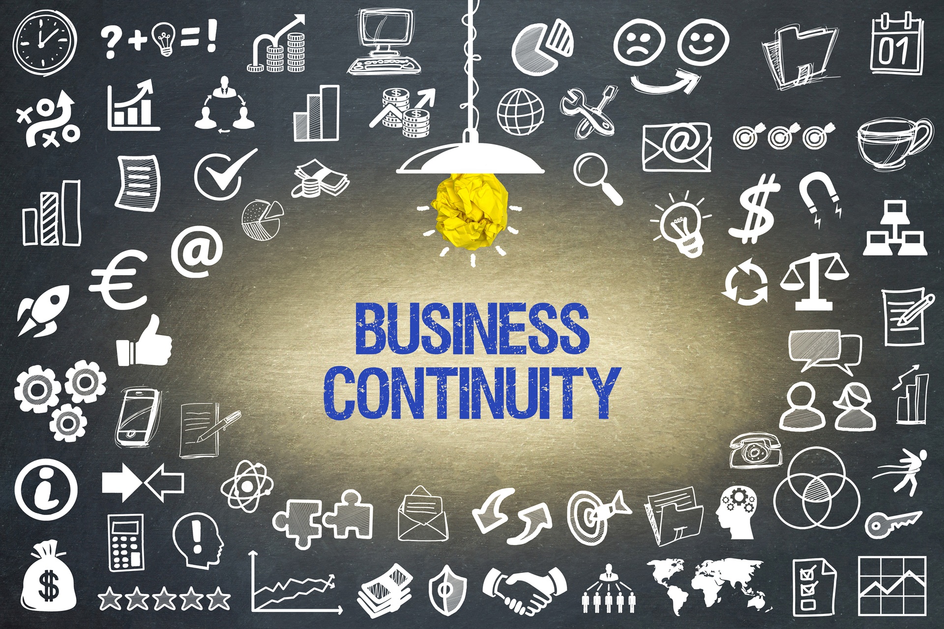 Business Continuity Schriftzug und Business Symbole | Sachverständiger Löschanlagen